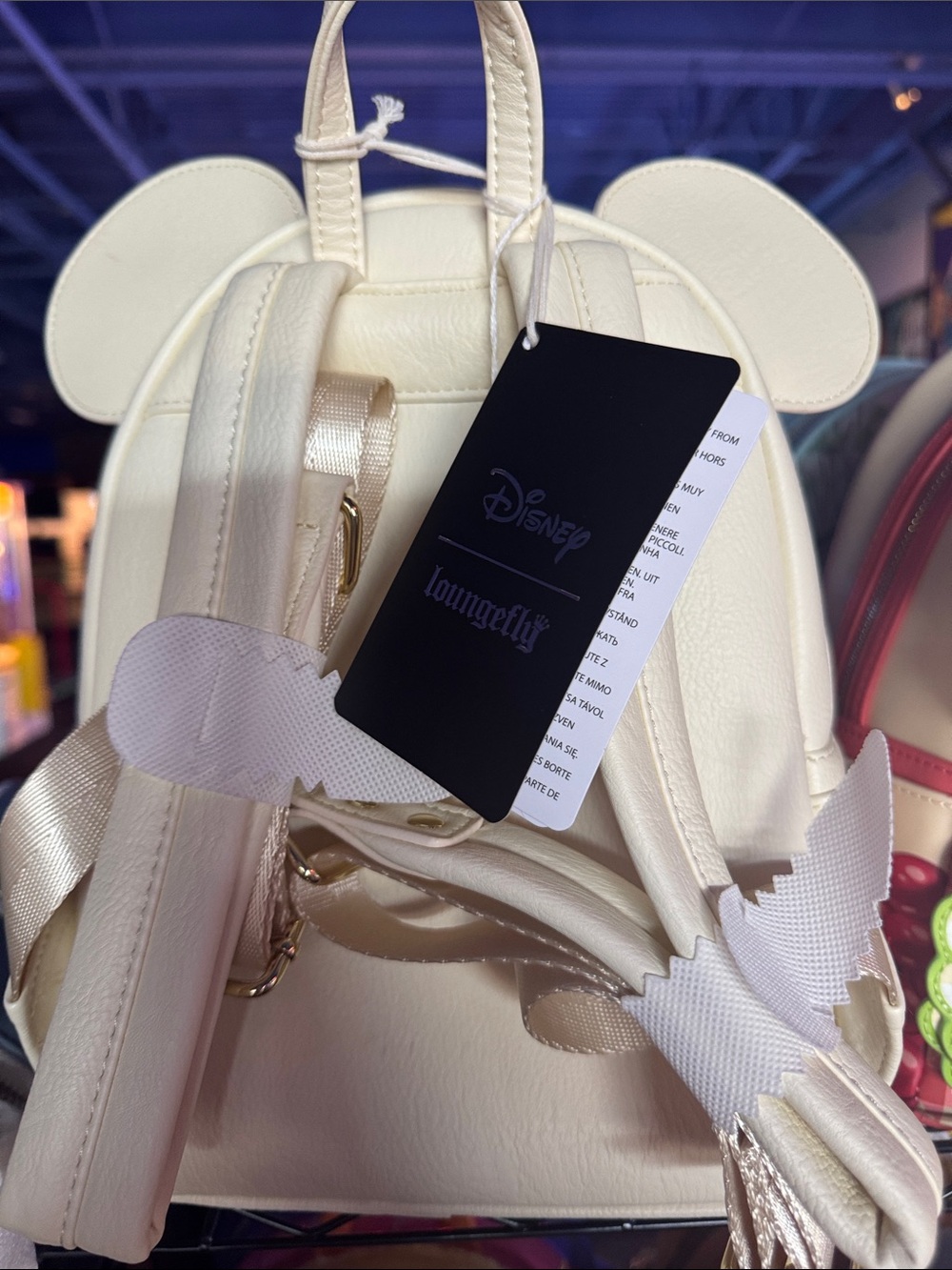 Loungefly Cream Floral Minnie Bow Ear Mini Backpack - Picture 2 of 3